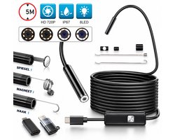 Endoscoop - geschikt voor USB-C en Lightning Smartphones - Inspectiecamera - Inspectiegereedschap - 8mm kop - flexibele HD - 5M kabel - waterproof - 8 LED Verlichting