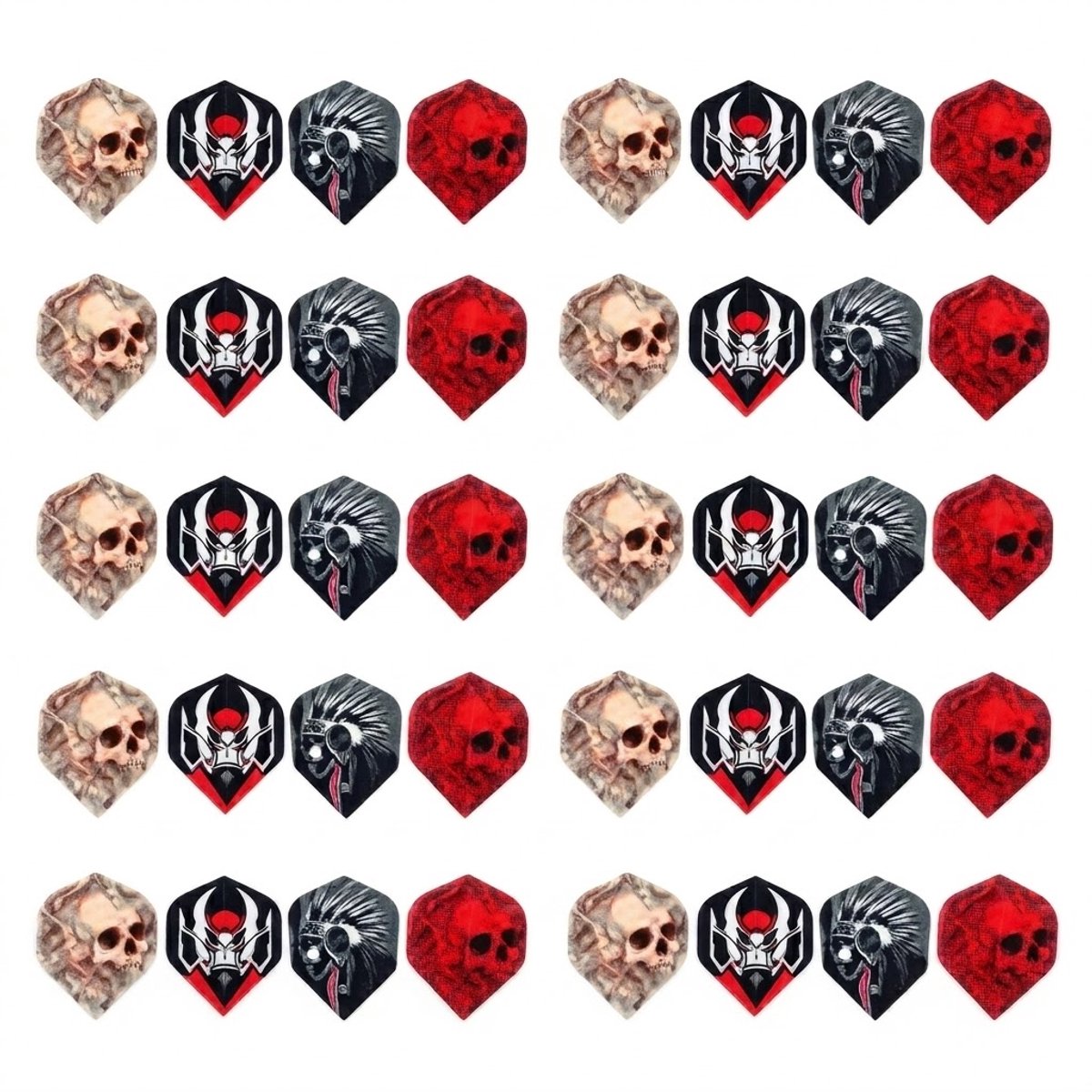 Multikleur dart flights set standaard vorm - PET dart vlucht veren voor heren en dames - dart flights met verschillende skull en grafische ontwerpen - set van 40 dart flights voor standaard dartpijlen
