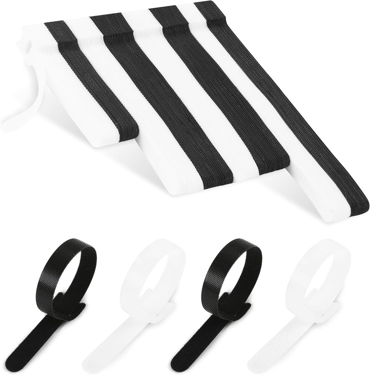 Klett Kabelbinders Herbruikbaar, 150 Stuks, Zelfklevende Kabelbinders voor Kabelorganisatie en Kabelbeheer (150 x 12mm, Zwart en Wit)
