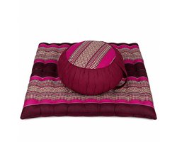 Meditatieset Zafu & Zabuton roze – hard & stevig kapok – rond meditatiekussen met meditatiemat – ergonomische zithouding – yoga & meditatie