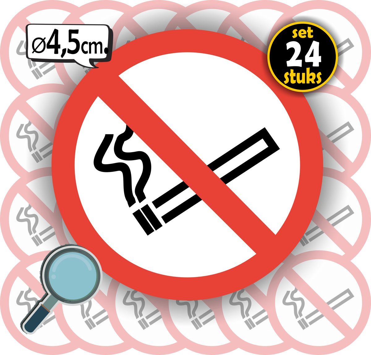 Jerma - Verboden te Roken - Stickers – 24 st– Ø 4.5 cm p.st - Zelfklevend - Weerbestendig - Vinyl