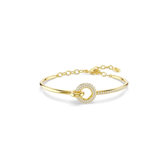 Gouden armband met een open cirkel bezet met kristallen, verstelbare ketting sluiting.