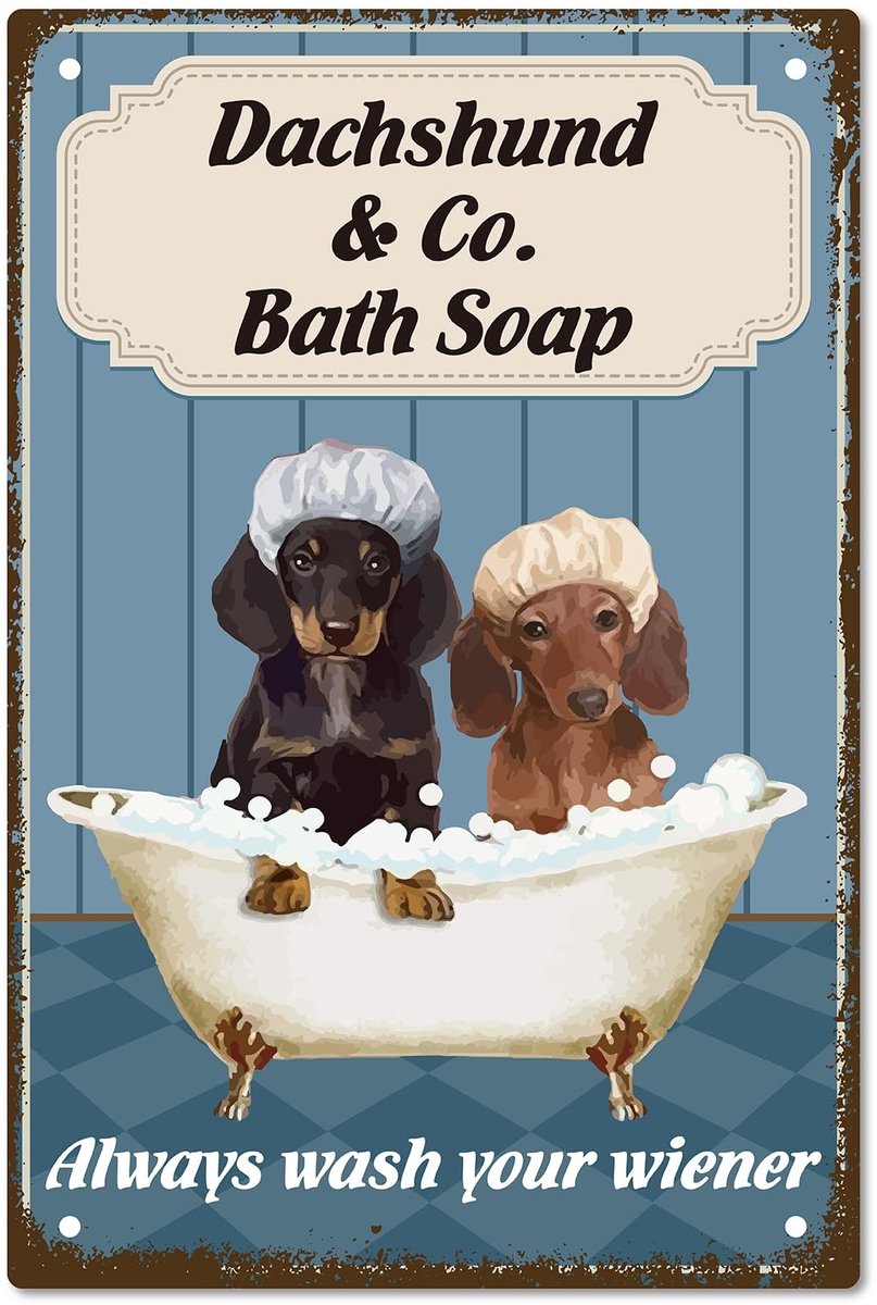 Allecto - Hond badkuip - Vintage metalen bord - Retro wanddecoratie - 30x20 cm - Humor - V