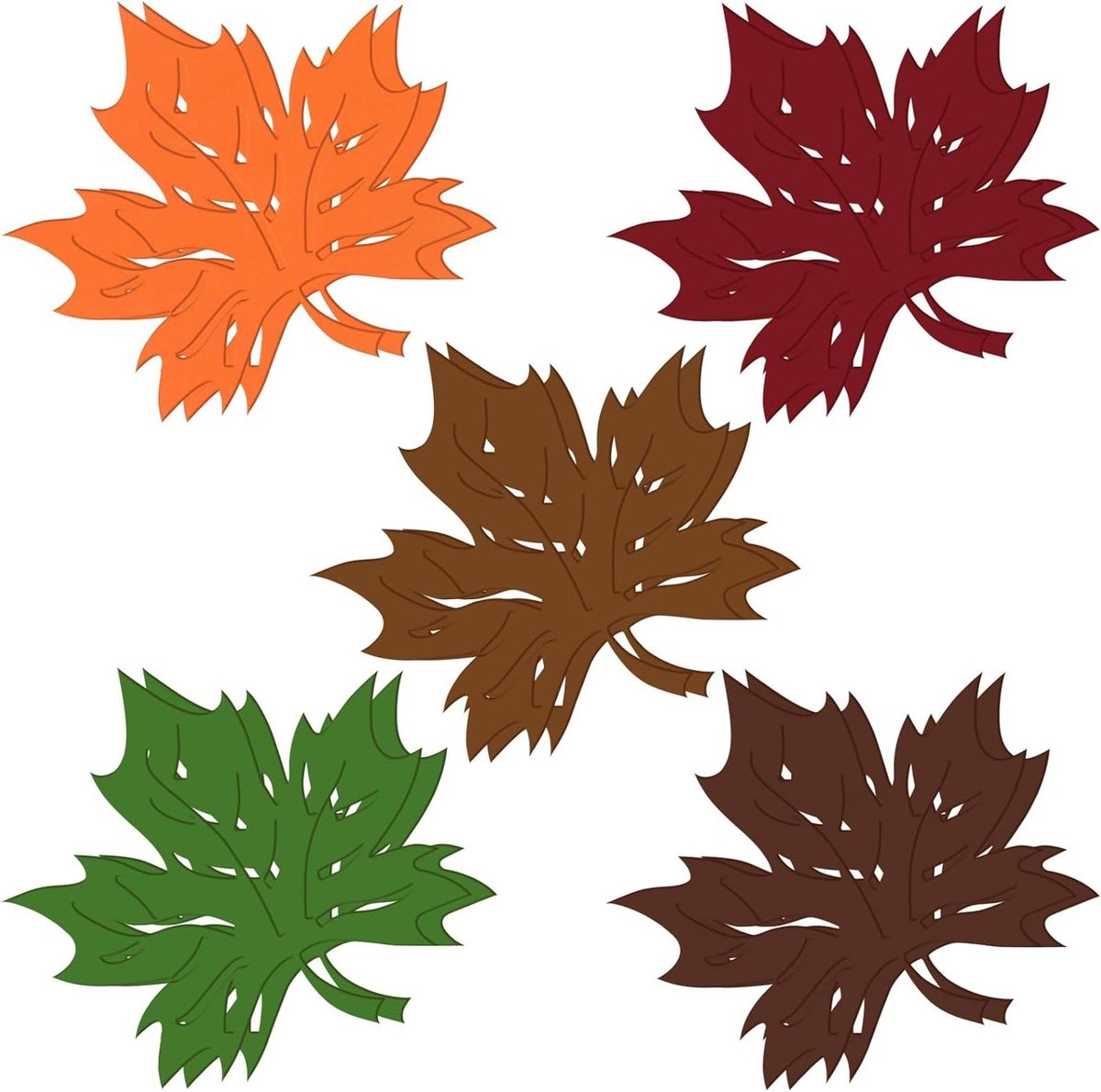 Vilt Placemats - Tafelmatten Herfst - Tafeldecoratie - Esdoornbladvorm - 35 x 25 cm - Multicolor