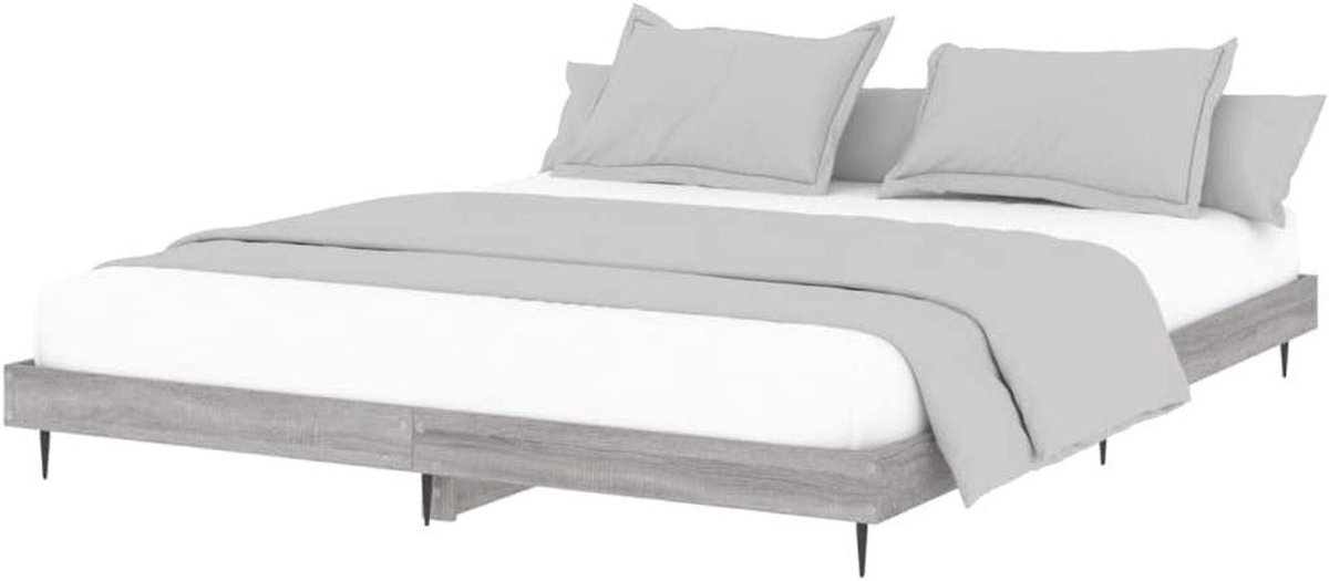 Bedframe Hout - Tweepersoonsbed Frame - Goede Nachtrust - Multiplex Lattenbodem - 120x200 cm - Grijs Sonoma