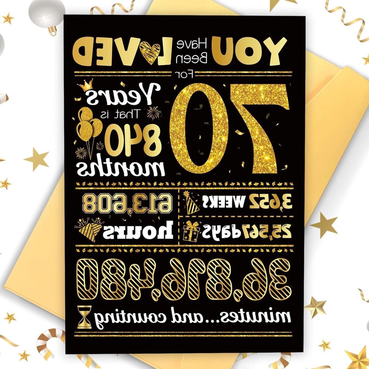 Verjaardagskaart 70 Jaar - Wenskaart Jubileum - Verjaardag Vieren - Grappige Tekst - 135 x 205 cm - Zwart Goud