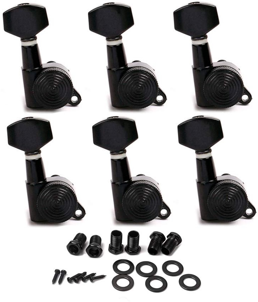 Allecto - Gitaar Tuning Pegs - Inline Locked - Hoogwaardige kwaliteit - Zwart - Duurzaam en eenvoudig te installeren - Geschikt voor 6-snarige gitaren