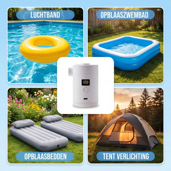 Senzo Elektrische Pomp - Luchtbed Pomp - Luchtpomp - Zwembad - 4000 mAh - 280 L/M - Met Lamp van Merkloos — afbeelding 4