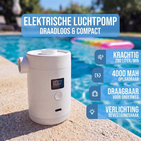 Senzo Elektrische Pomp - Luchtbed Pomp - Luchtpomp - Zwembad - 4000 mAh - 280 L/M - Met Lamp van Merkloos — afbeelding 2
