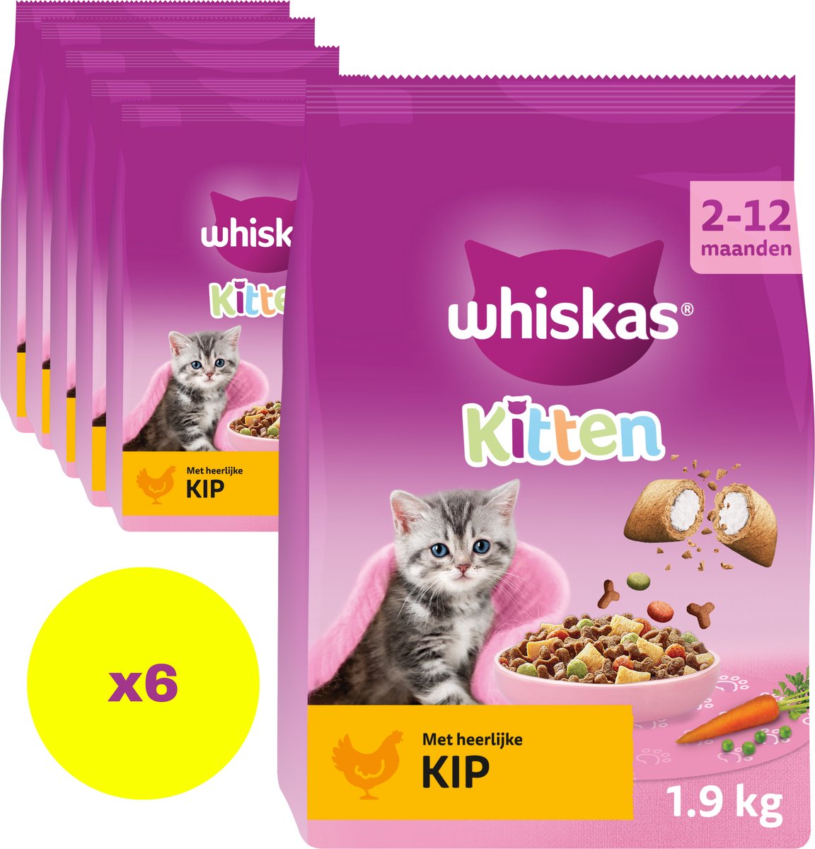 6x Whiskas Junior Kattenbrokken Kip 1,9 kg