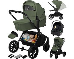 Lionelo Mika Plus - Kinderwagen 3in1 - XXL SET - incl. i-Size autostoel - Veelzijdig en jaarrond - Grote wielen - tot 22kg - Bediening met een hand - Voor alle soorten terrein - Accessoireset