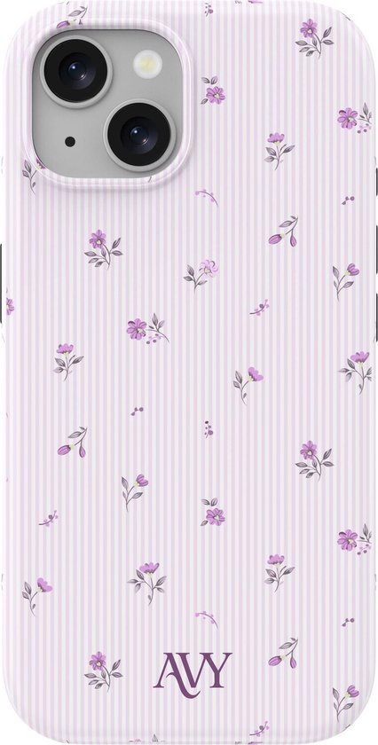 Coque AVY compatible avec Apple iPhone 15 | Lila Dream | Fleurs | Violet | Coque arrière rigide | Compatible MagSafe & Qi2