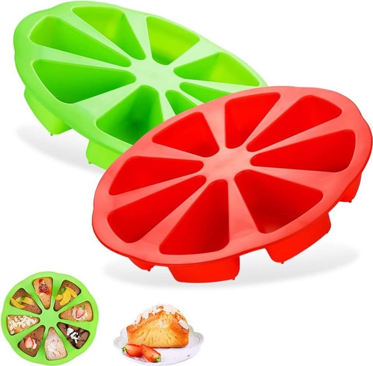 Twee driehoekige siliconen cakevormen - 8 gaten - 27 x 27 x 5 cm