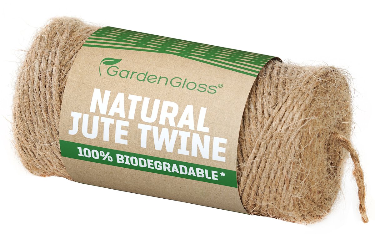GardenGloss® Natuurvezel Jute Koord - 100% Biologisch Afbreekbaar - Twee-Strengs Koord Voor Tuinieren, Knutselen, DIY En Cadeauverpakking (200m Lengte, 1mm Dikte)