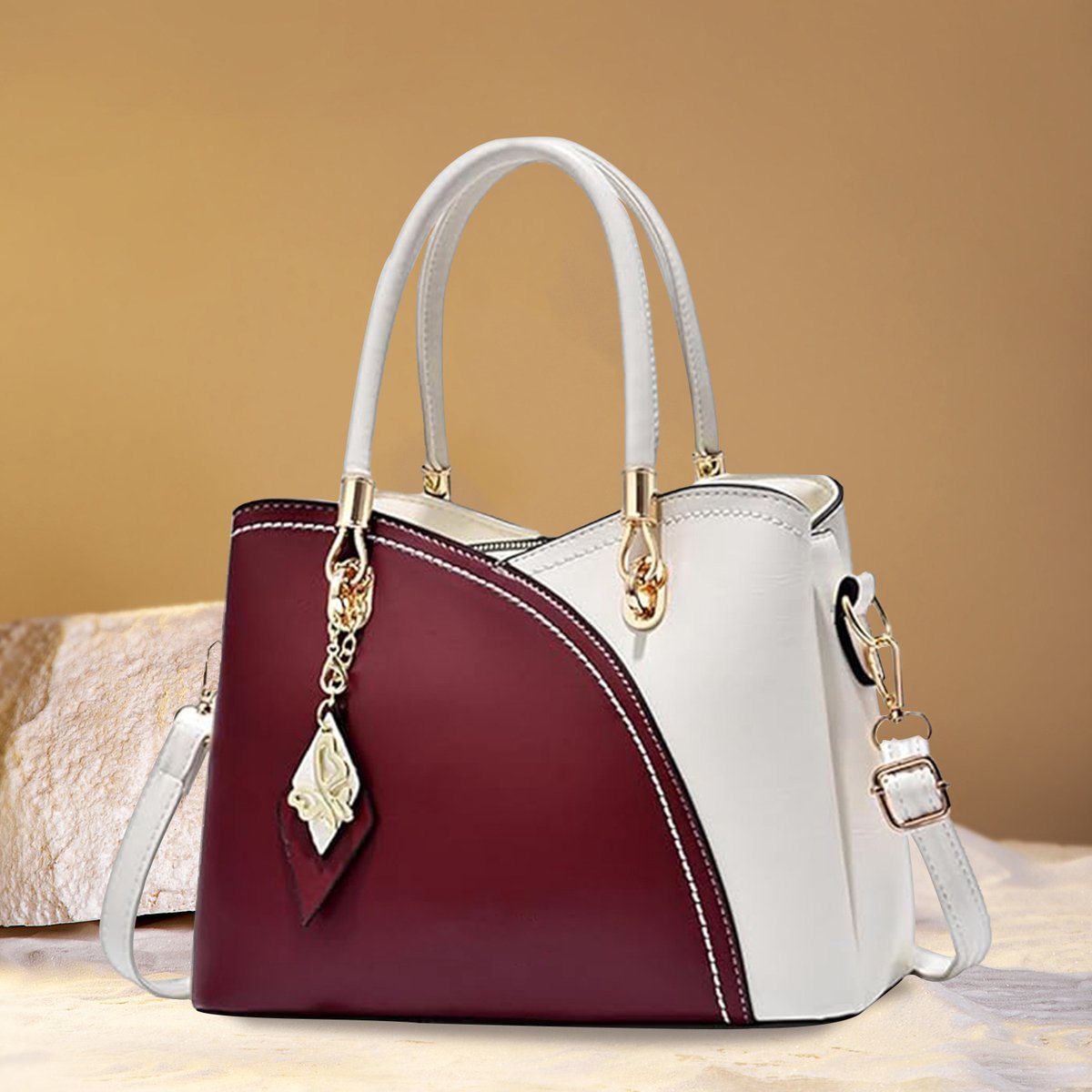 FloraGrace Handtassen - Modieuze Dames Tas Schoudertas Crossbody Tas Met Ruime Binnenkant Voor iPad, Telefoon En Portemonnee, Leer, Bordeauxrood + Wit