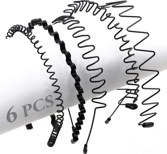 Ensemble de 6 bandeaux métalliques noirs aux motifs ondulés et en zigzag variés.