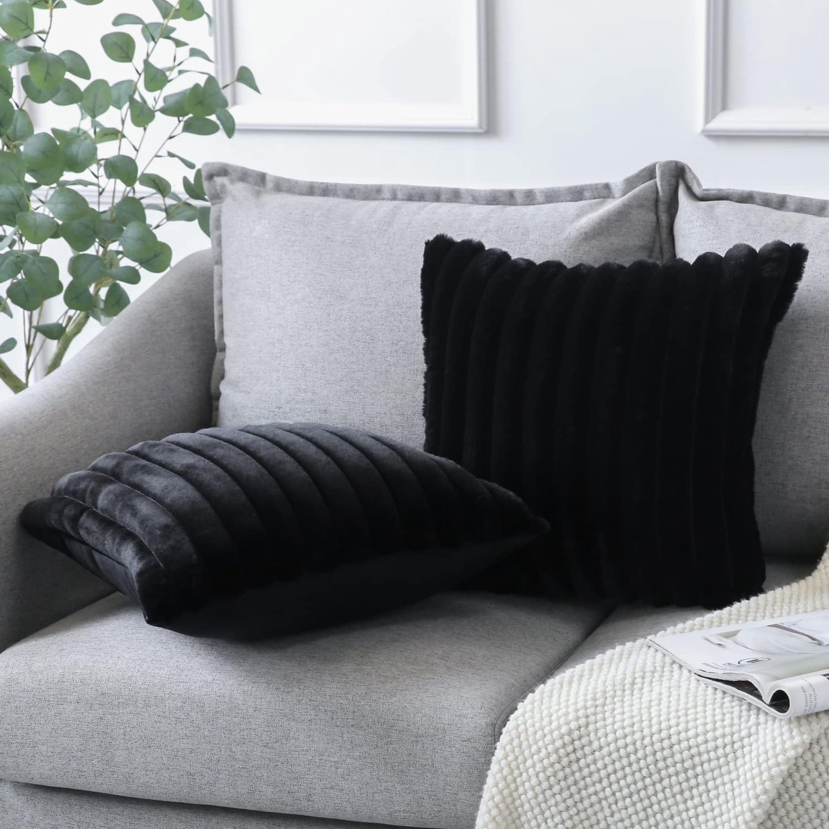 FloraGrace Kussenslopen – Pluche Kussensloop Set Met Zachte Fluwelen Kussenslopen Voor Sofa, Couch En Slaapkamer – Zwart