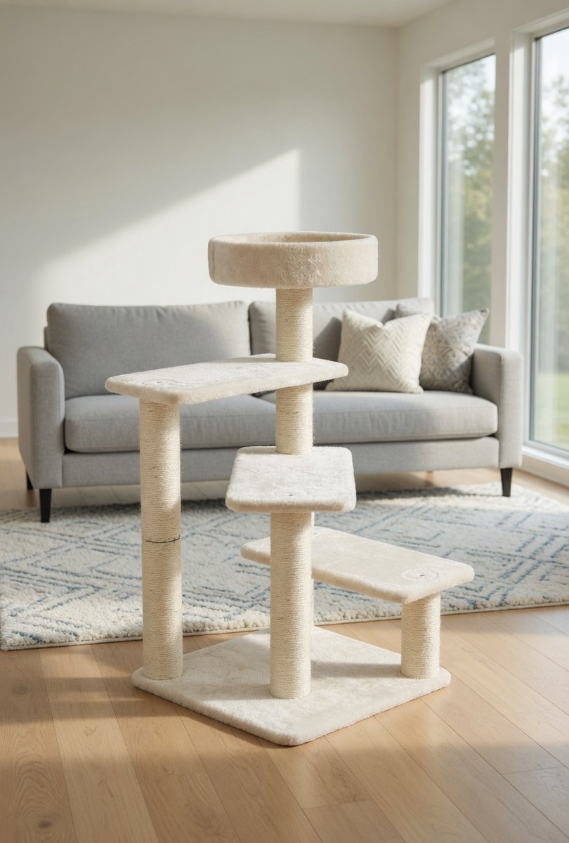 Luxe Kattenboom Activity Center met 3 Zitstokken & Sisal Krabpalen – Compacte Kattentoren met Pluche Ligplekken – Stevige Kat Klimmeubel voor Meerdere Katten – 94 cm-Ganeey