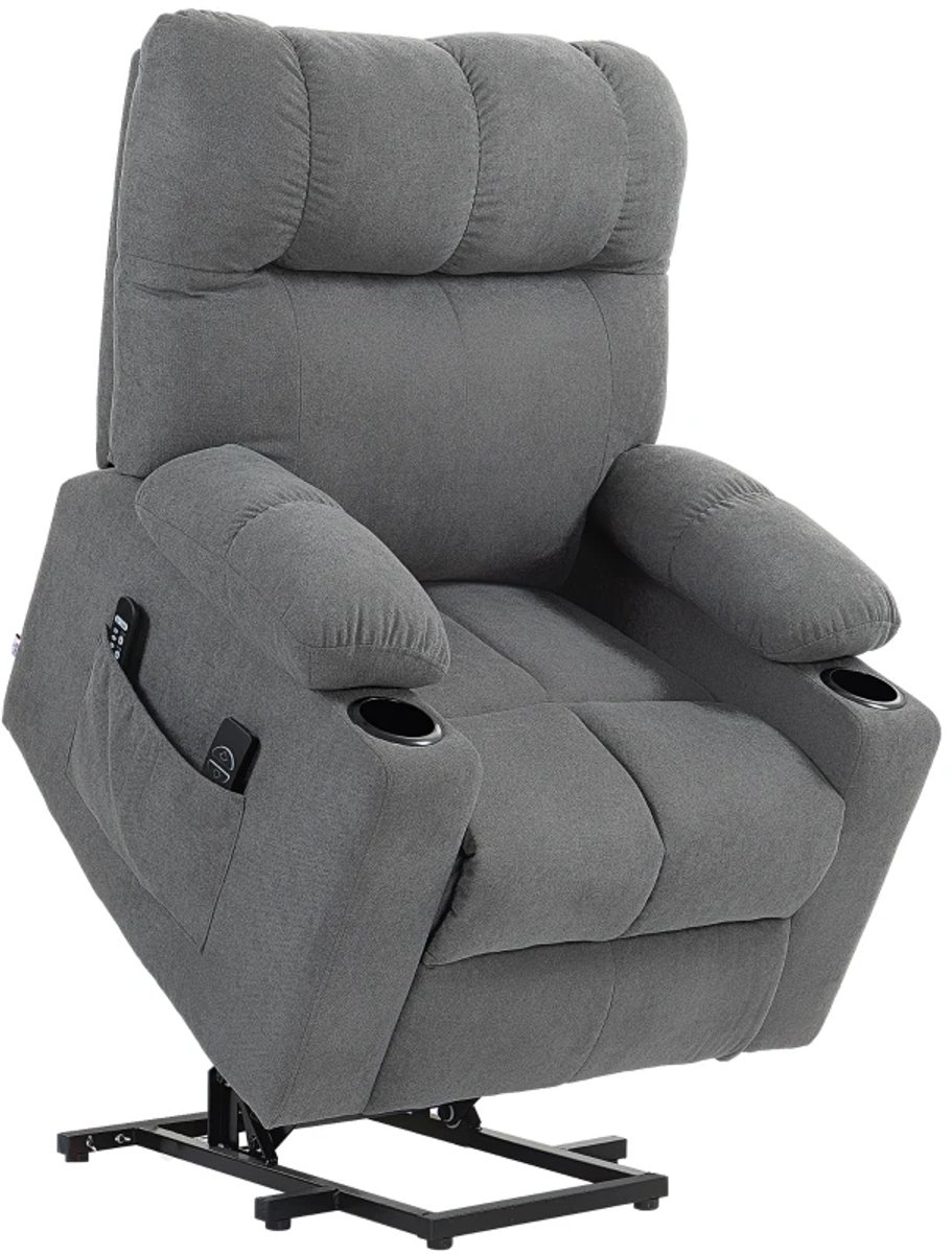 ZYLARO Elektrische Massagestoel - Massagefauteuil met Liftfunctie & Verwarmingsfunctie - Sta-opstoel - 8 Vibratiekoppen - Kantelbaar tot 135° - tot 150 kg - met Afstandsbediening - Relaxfauteuil - Seniorenstoel - Grijs