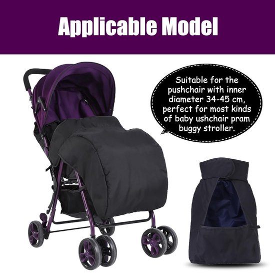 Allecto - Kinderwagen Voetenzak - Waterdichte Winter Kinderwagen Cover - Universeel Formaat - Zwart - Warmte en Bescherming - Geschikt voor Kinderw... van Allecto — afbeelding 4