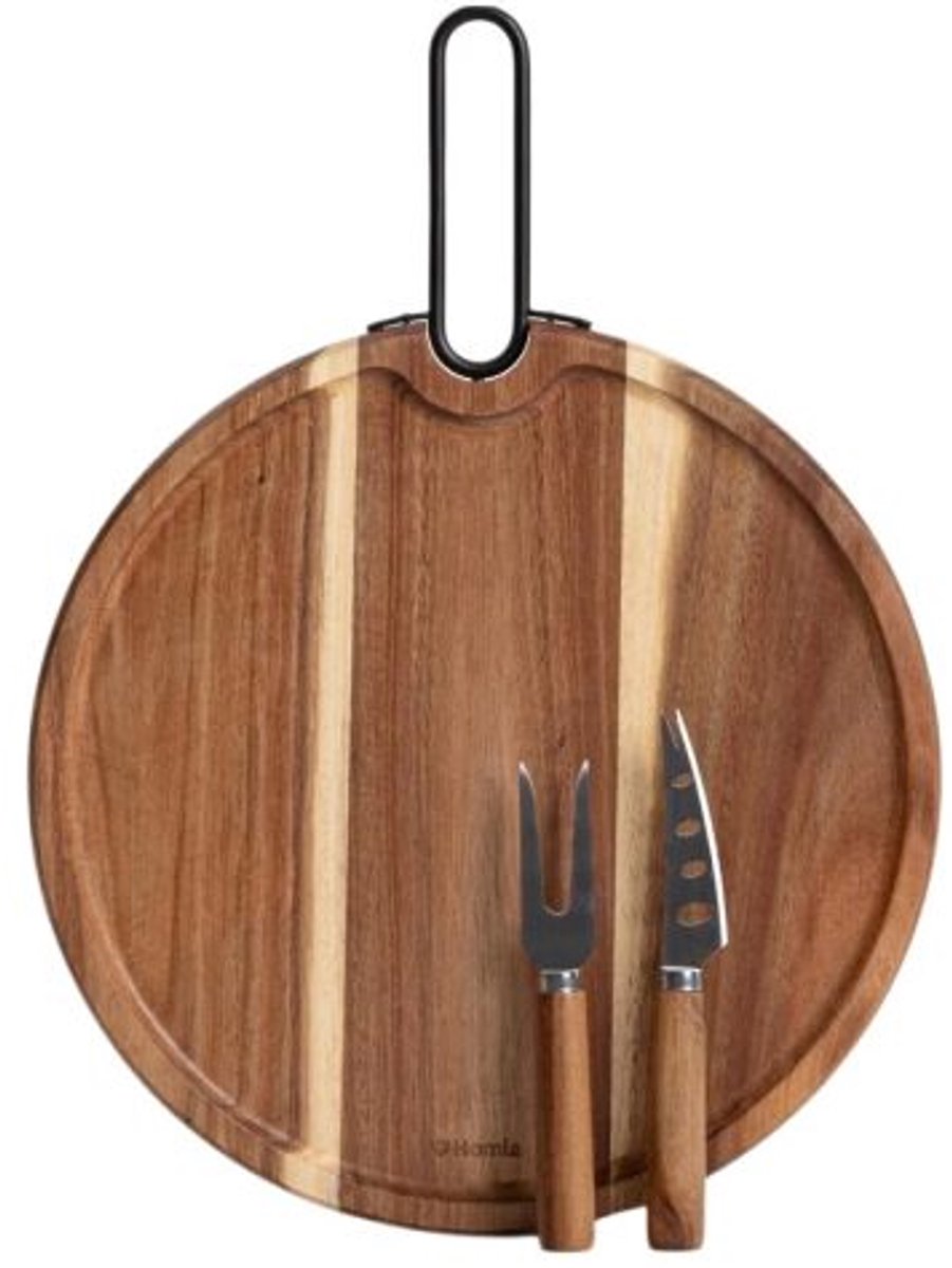 Acacia Kaasplank Livaro XL 40,5 cm met Handvat & 2 Kaasmessen – Luxe Serveerplank