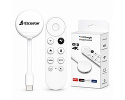 Elcostar Streaming Dongle 2.0 - 2026 Model - Android TV Stick - 4K UHD & HDR - Streaming Stick - Android TV HDMI Stick - Android TV box Eenvoudig te installeren - Mediabox - Geschikt voor Google Assistant - Geschikt voor alle Apps zoals o.a. Netflix,