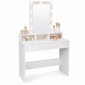 Make Up Tafel – Kaptafel met Spiegel en Verlichting – Hollywood Spiegel met 9 Dimbare LED-Lampen – Extra Breed Werkblad van 100 cm – 2 Lades en 3 Open Vakken – Weggewerkte Bedrading – 100 x 40 x 145 cm – Wit – Monza Home