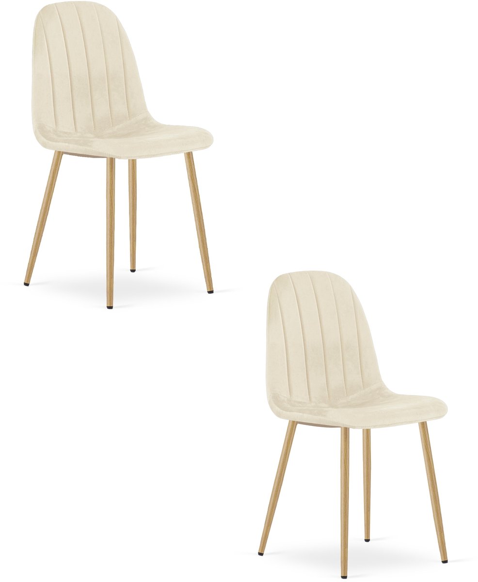 Set van 2 eetkamerstoelen PADVA - Fluweel lichtbeige - Houten look poten – Modern design