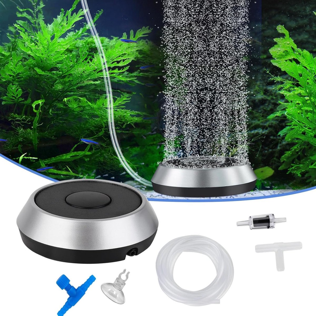Aquarium Luchtpomp Set met Luchtsteen en Slang - 9cm Airstone voor Optimaal Zuurstofniveau in Visbak