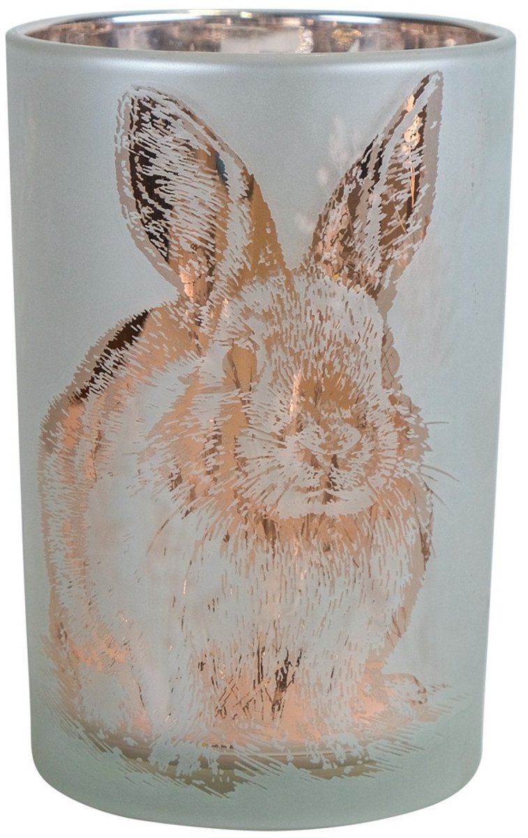 Mars & More Theelichthouder konijn brons large 18cm mat wit