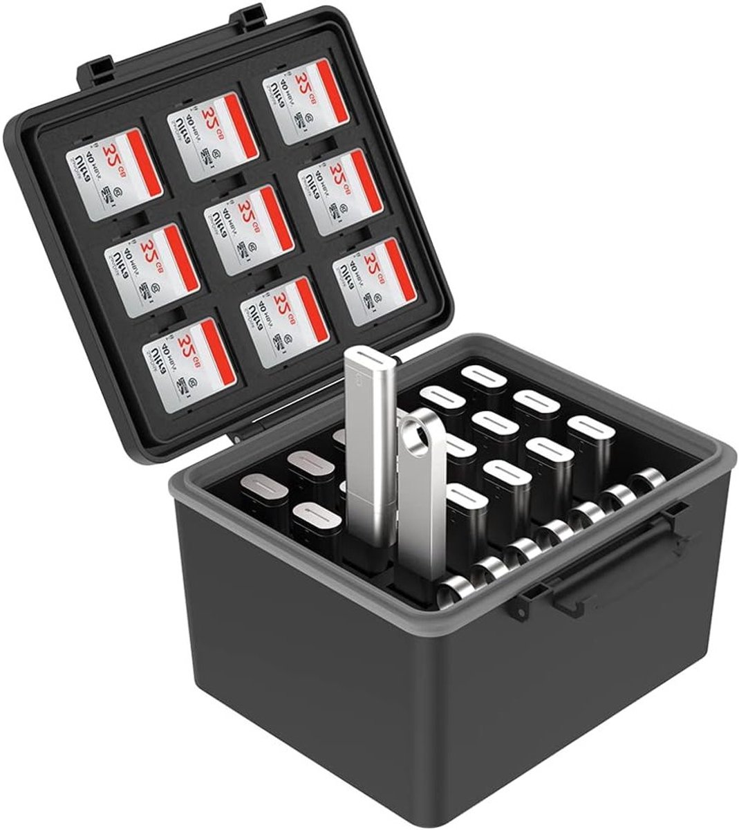 2-in-1 Organizer voor USB Flash Drives en SD Geheugenkaarten - Opbergdoos voor 25 USB, 9 SD en 18 Micro SD