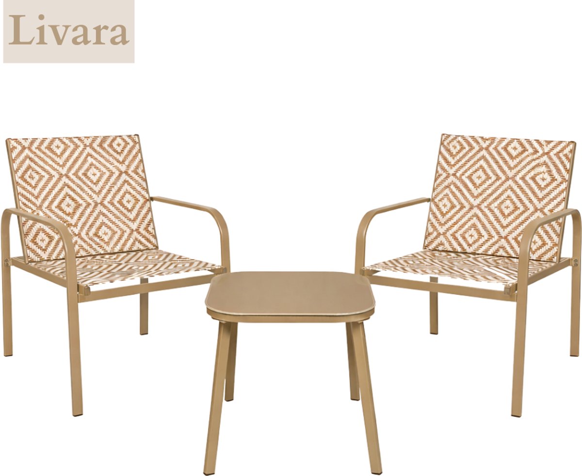 HIXA Tuinset - 3-delig - Oud Roze - Bistroset - Tuintafel - met Stoelen - 2 Personen - Balkonset - 2 Persoons - Loungeset - Table de Jardin - LIVARA