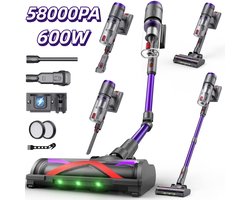 Draadloze stofzuiger 600W / 58Kpa | 75 min. accu & touchscreen | 1,6L met 5 accessoires | Voor harde vloeren, tapijten en dierenharen
