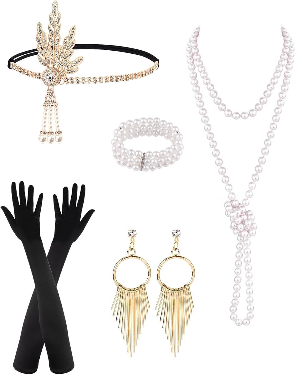 6 Stuks 20s Accessoires voor Vrouwen, Great Gatsby Flapper Jurk Accessoires voor Feest, Roaring 1920s Kostuum Essentials