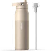 BRITA LARQ Essential drinkfles met rietje - Beige - 1 liter - RVS waterfles, dubbelwandige isolatiefles (24 uur koud), met afneembaar soft-touch handvat, vaatwasmachinebestendig