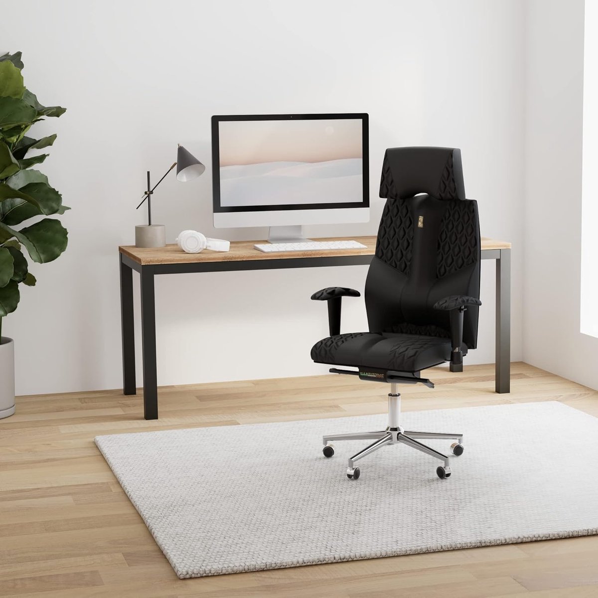Ergonomische bureaustoel 57 x 64,2 x 155 cm – Executive managerstoel / kantoorstoel met 15-voudig verstelbare hoofdsteun, lendensteun, 4-standen kantelmechanisme & zitdiepteverstelling – Premium ECO kunstleer zwart – HomebyNicole