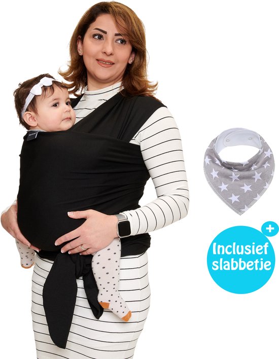 Baby Garden draagdoek zwart – Ergonomisch – Original – Gratis slabbetje
