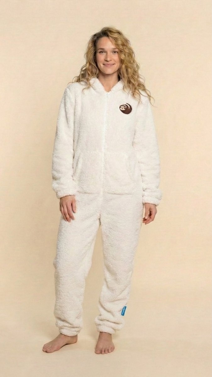 Dames Knuffle Fleece Onesie® | Warme onesie huispak jumpsuit voor vrouwen | Superzacht & comfortabel | Premium kwaliteit | Crème Wit maat XXS | Duurzaam & CO₂-neutraal geproduceerd in Portugal