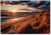 Affiche de jardin - Toile de jardin - Posters de jardin extérieur - Plage - Coucher de soleil - Dunes - Mer - Herbe d'ammophile - 120x80 cm - Jardin..