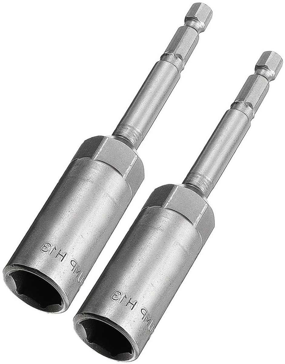 2 stuks 1/4 quick change hex shank, 13mm nut setter boor, 100mm lengte moer extractor voor houtbewerking, auto-reparatie en machineonderhoud
