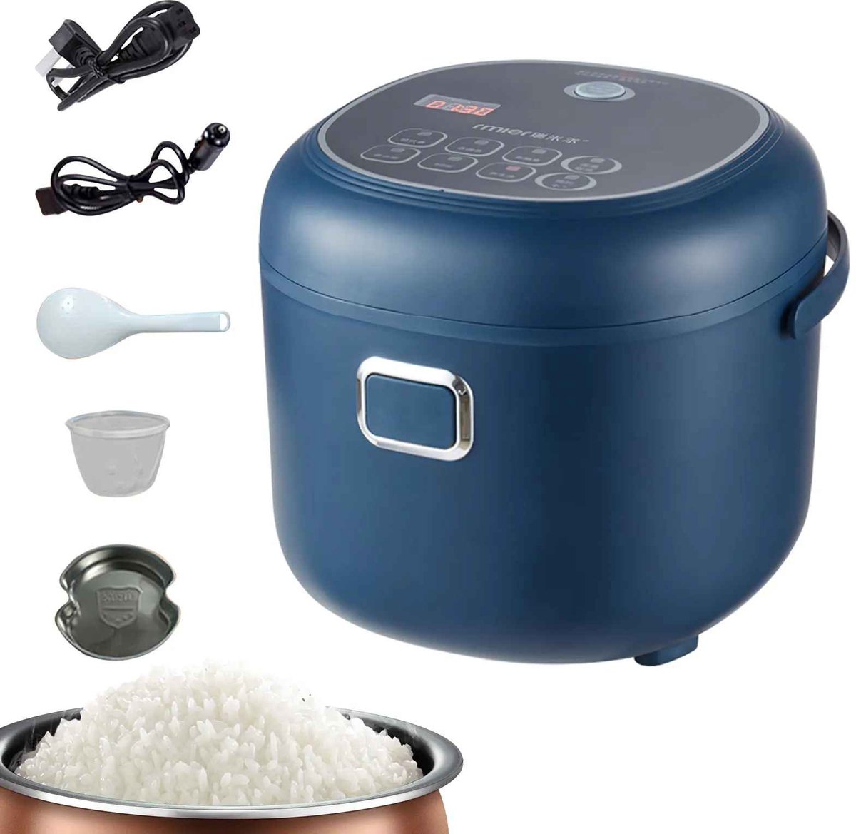 Casa Living Rijstkoker - Rijststomer - Antiaanbaklaag - 2L Capaciteit - 3 in 1 Voltage - Compact en Draagbaar Ontwerp - Blauw