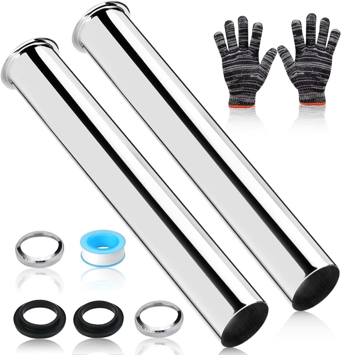 2 stuks roestvrijstalen dompelbuizen, 400 mm, afvoerslang voor wastafel, verlengslang, sifon met afdichtringen en moer, 1 1/4 inch x 32 mm, geschikt voor sanitair en installatie