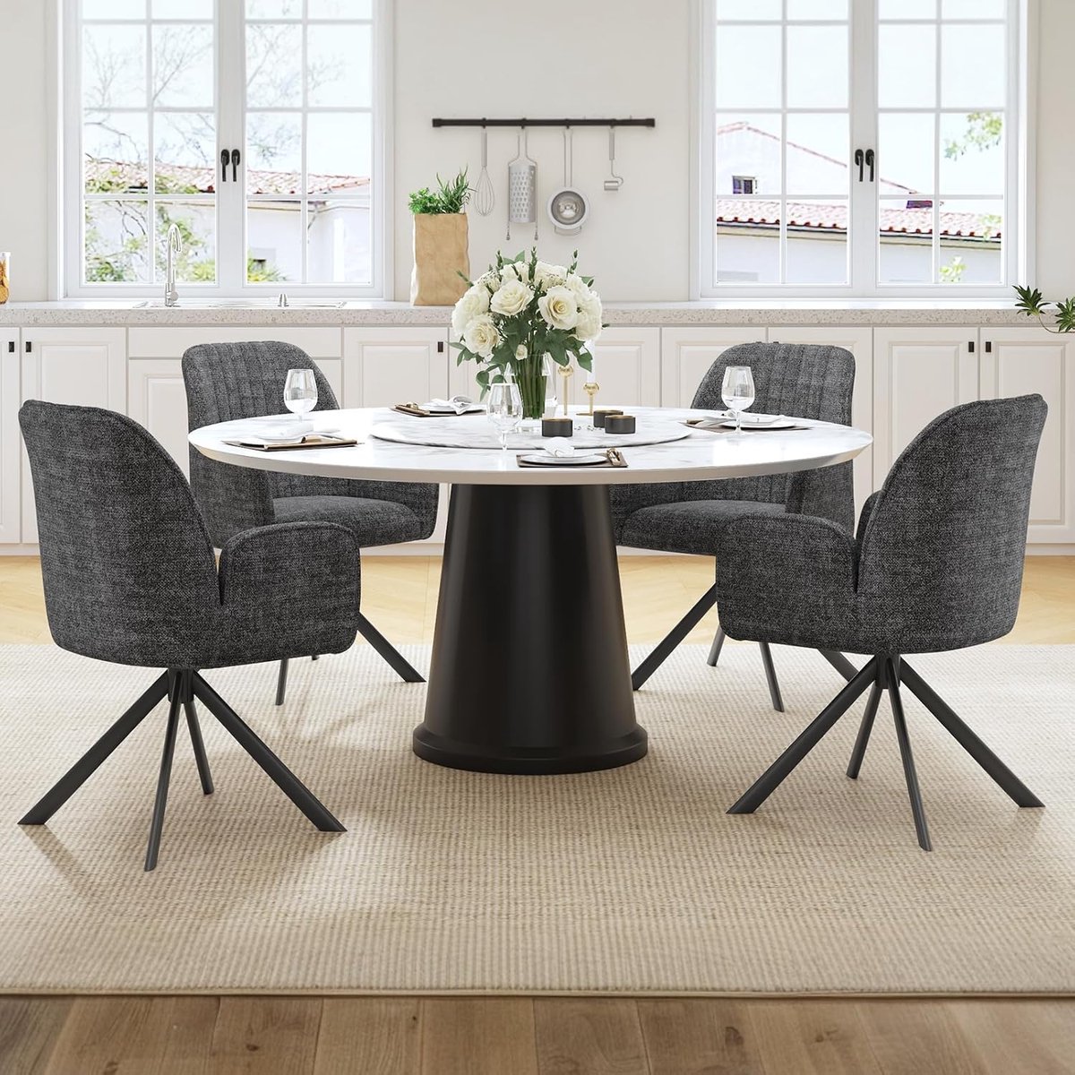 Eetkamerstoelen Set van 4 – Chenille – Met Armleuningen – Ergonomisch – 5 cm – Industrohome