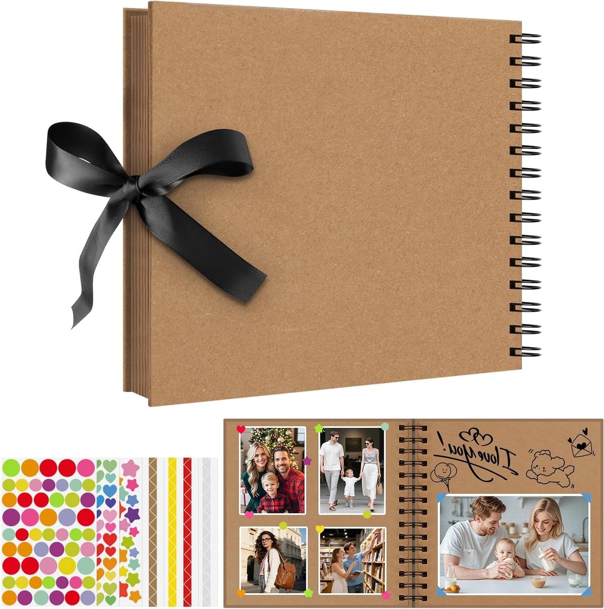 DIY Fotoalbum van 8 inch, 80 Bruine Lege Pagina's, Scrapbook voor Baby's, Verjaardagscadeau en Creatieve Projecten