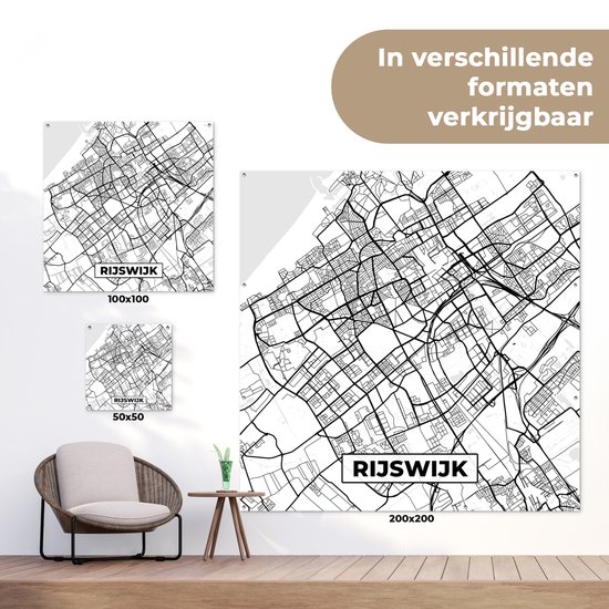 Affiche de Jardin Carte - Rijswijk - Zwart - Wit - 200x200 cm - Toile de jardin - Affiche extérieure
