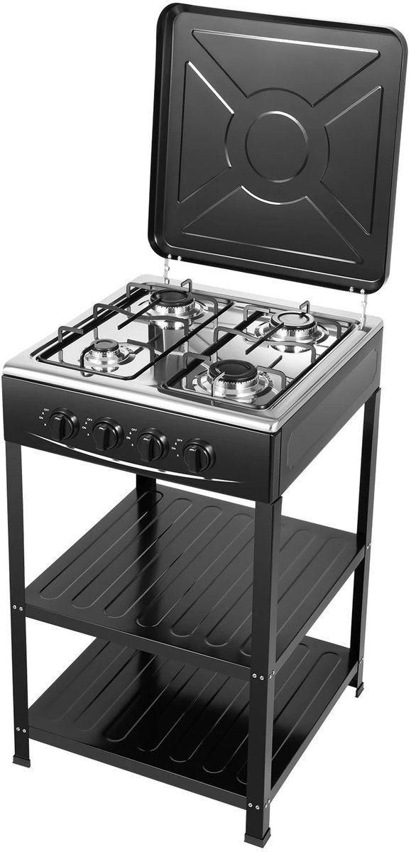 Lifero Gasfornuis 4-Branders - Buitenkeuken - Draagbare BBQ-Grill - Camping - Balkon - Tuin - Propaangas - RVS - 49x49x79 cm
