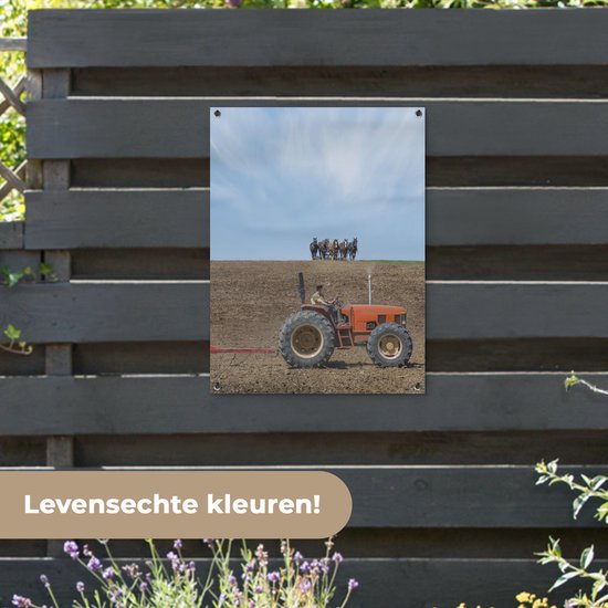 Tableau jardin Fermier avec tracteur et chevaux - 60x80 cm - Affiche jardin - Toile jardin - Affiche extérieur