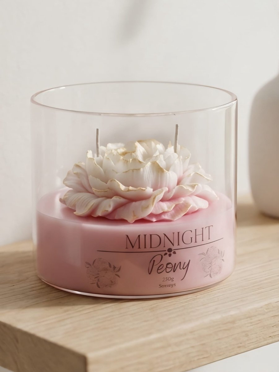 Midnight Peony Geurkaars 250g – Bloemige Geur met Sinaasappelbloesem & Houtnoten – Luxe Kaars in Glas – Moederdag Cadeau