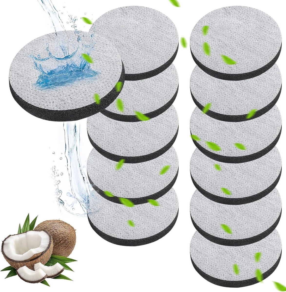Set van 12 Waterfilterdiscs voor Flessen, Actieve Koolstof Tablets voor Waterzuivering - Vermindert PFAS, Chloor en Micropartikels met 3 µm Filtratie