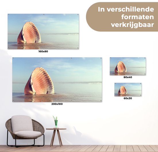 Poster de jardin Coquillage - Plage - Mer - 60x30 cm - Toile de jardin - Poster extérieur